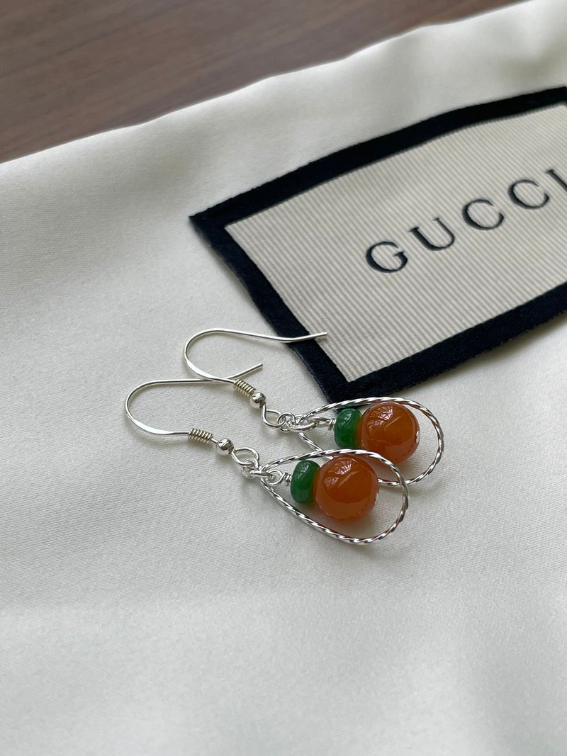 萦绕//天然翡翠A货 红翡 绿翠  925银 耳勾 - 耳环/耳夹 - 玉石 