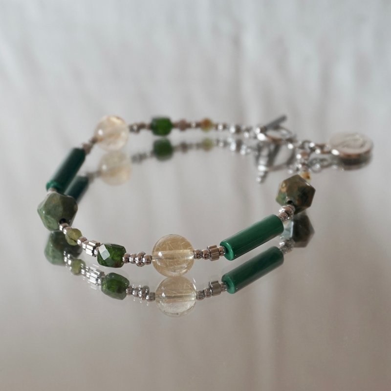 ll 下午茶系 - 抹茶牛奶 ll 孔雀石 钛晶 澳洲玉 绿磷灰 BR-00017 - 手链/手环 - 半宝石 多色