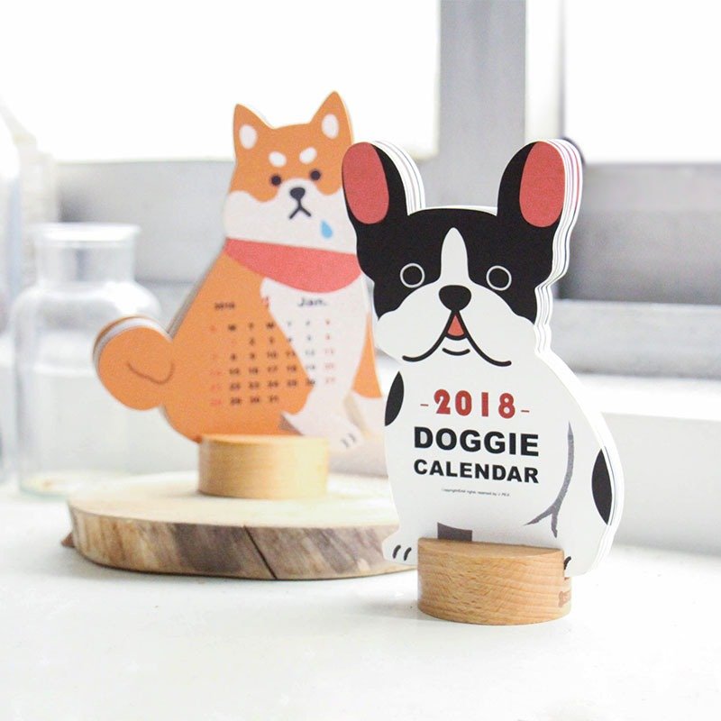 UPICK原品生活 2018年新年木头底座台历柴犬法斗款式台历 - 年历/台历 - 木头 