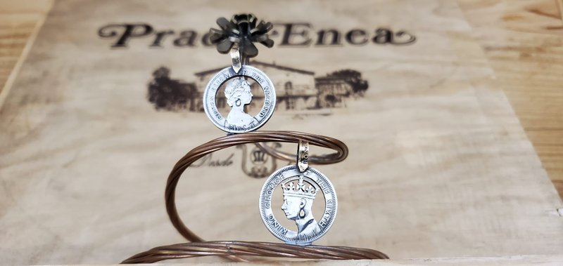 硬币改造饰物 (水滴耳环 King & Queen) - 吊饰 - 其他金属 银色