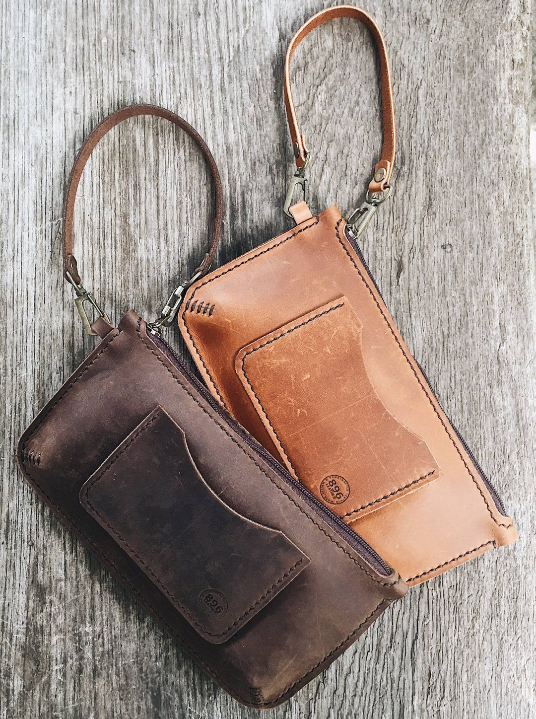 Leather Pouch, Phone Wallet, Zip Pouch, Clutch, Wrist Pouch, Leather Purse - 皮夹/钱包 - 真皮 咖啡色