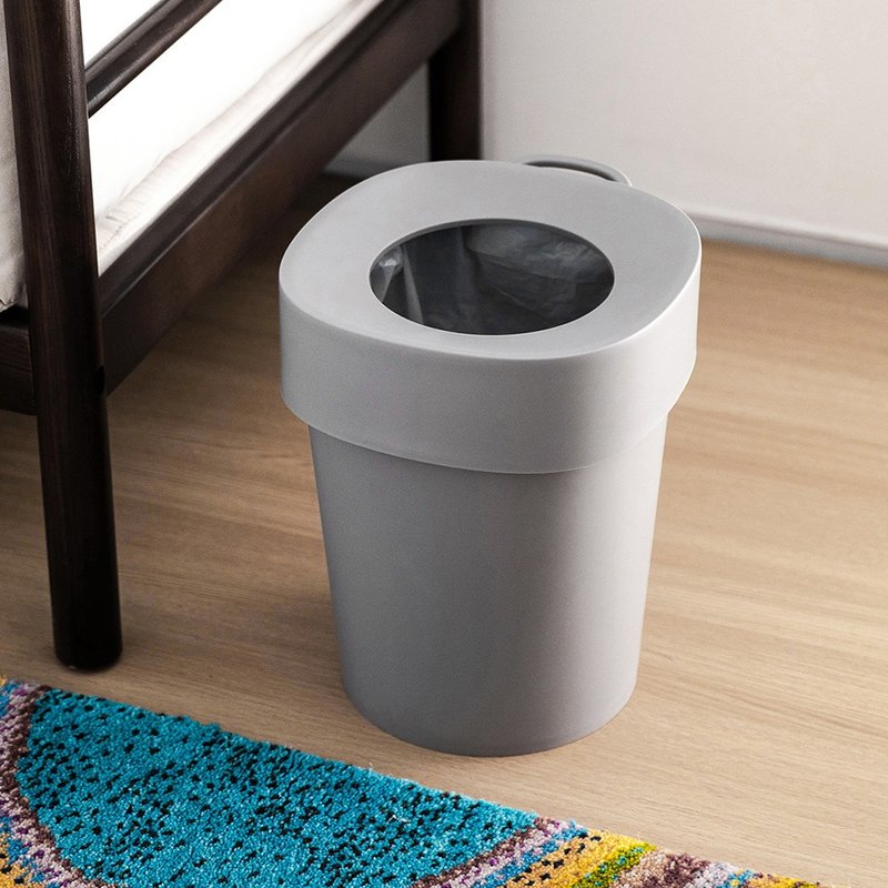日本霜山 滑轮式简约风垃圾桶/纸篓(附垃圾袋60张)-12L-多色可选 - 垃圾桶 - 不锈钢 灰色