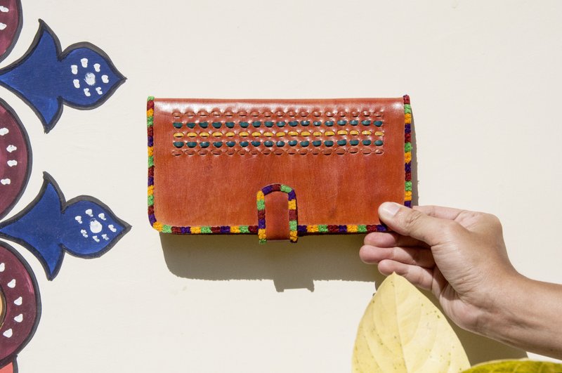 皮革长夹 长皮夹 零钱包 流苏皮夹-沙漠点点木刻印 咖啡牛皮皮夹 - 皮夹/钱包 - 真皮 咖啡色