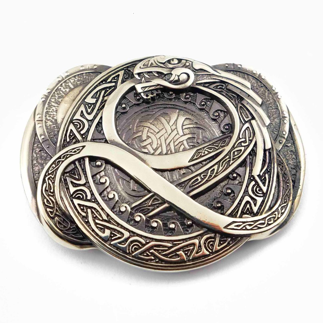 Jormungandr soild german silver belt buckle, dragon snake nickel silver belt - 皮带/腰带 - 其他材质 银色