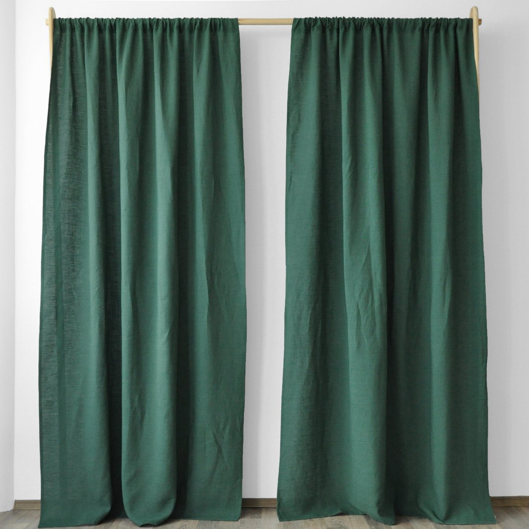 Forest green regular and blackout linen curtains / Custom curtains / 2 panels - 门帘/门牌 - 亚麻 绿色