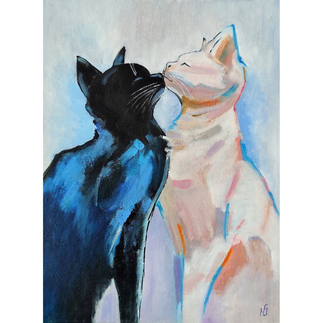 猫咪情侣画作，小猫原创艺术，浪漫宠物肖像，手工油画，油画原作 - 海报/装饰画/版画 - 其他材质 多色