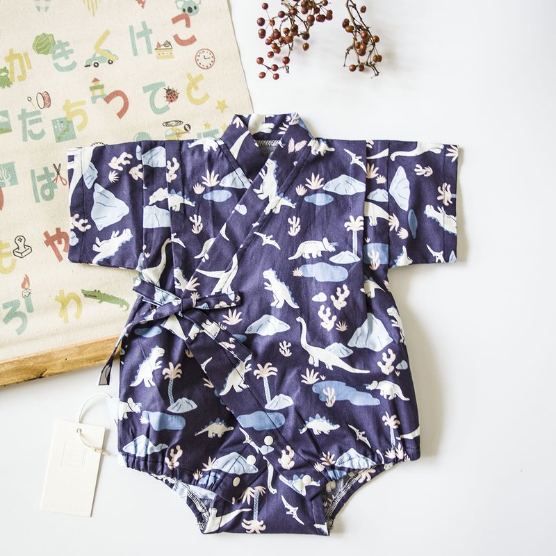 侏罗纪 进口有机棉手作甚平 - 包屁衣/连体衣 - 棉．麻 蓝色