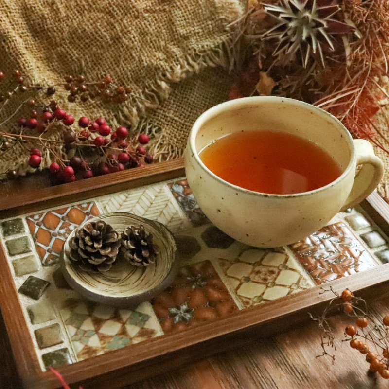 笠花纹瓷砖托盘 - 托盘/砧板 - 瓷 咖啡色