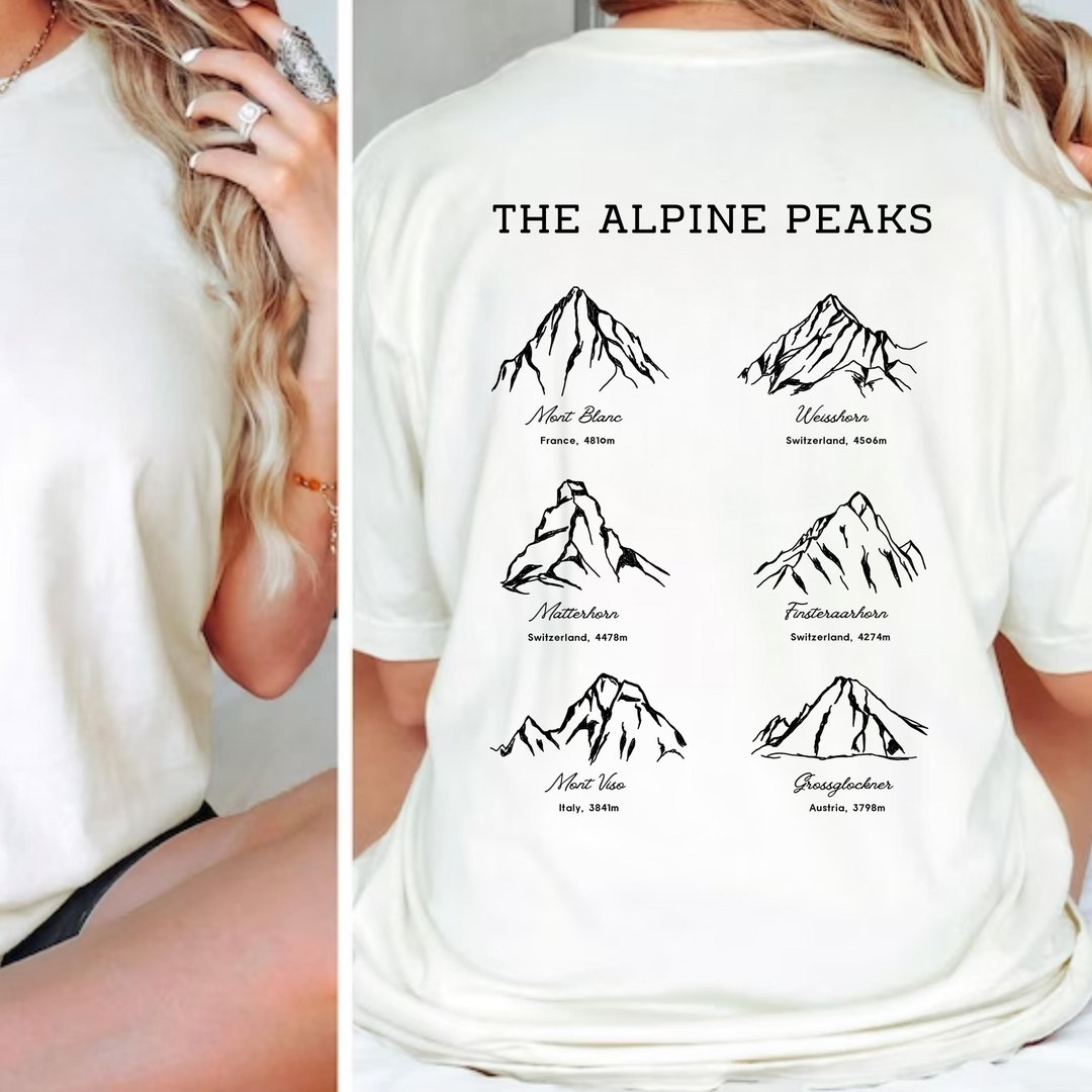 极峰系列 阿尔卑斯山脉Alpine Peak中性短袖上衣 - 女装 T 恤 - 棉 白色