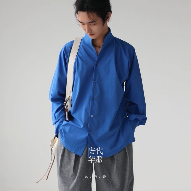 乱山昏 新中式国风原创立领束袖轻薄宽松通勤日常长袖衬衫汉服男 - 男装衬衫 - 聚酯纤维 