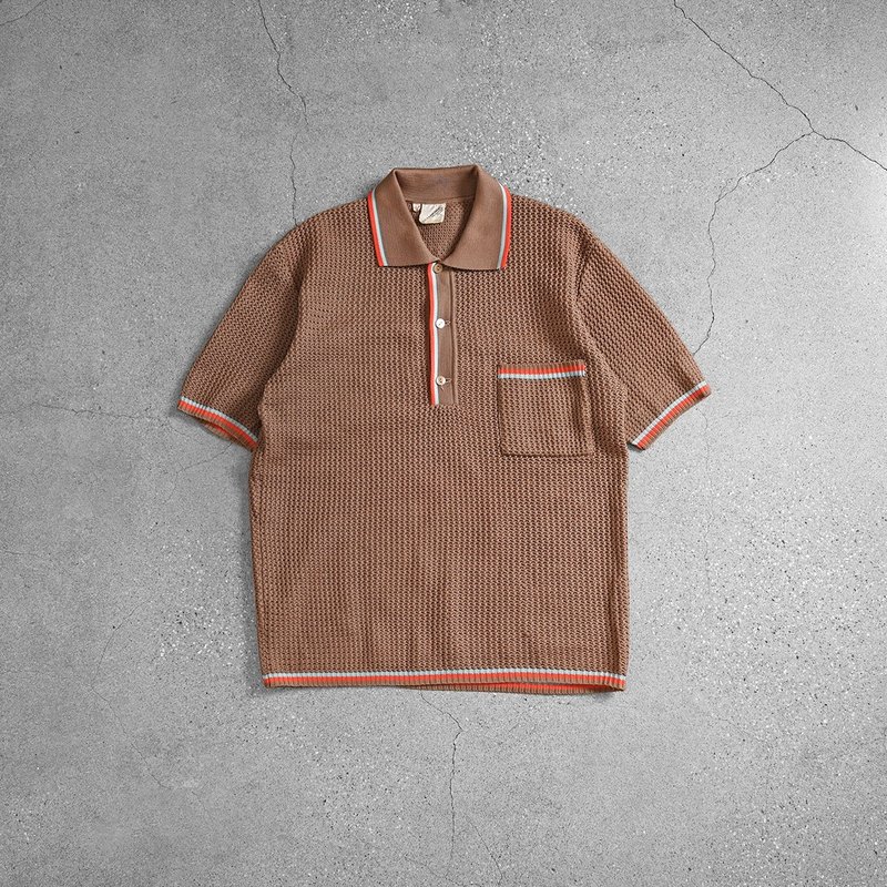Vintage 70s美式复古上衣 / 美式古着、古着上衣、短袖针织、古着 - 男装上衣/T 恤 - 棉．麻 咖啡色