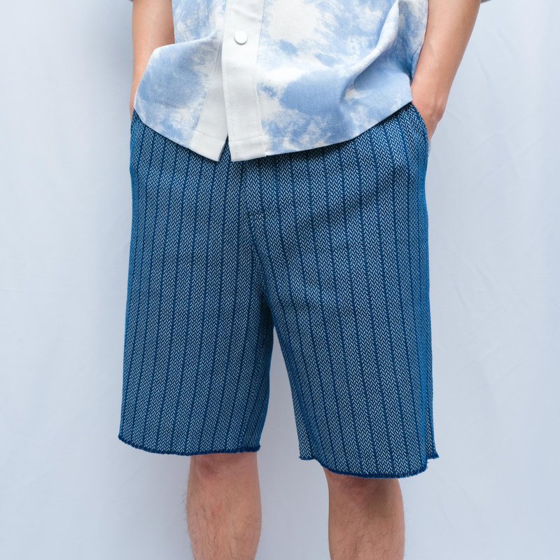 KAIKAI - Breakthrough - 提花斜纹牛仔短裤 - 蓝色 - 男士短裤 - 棉．麻 蓝色