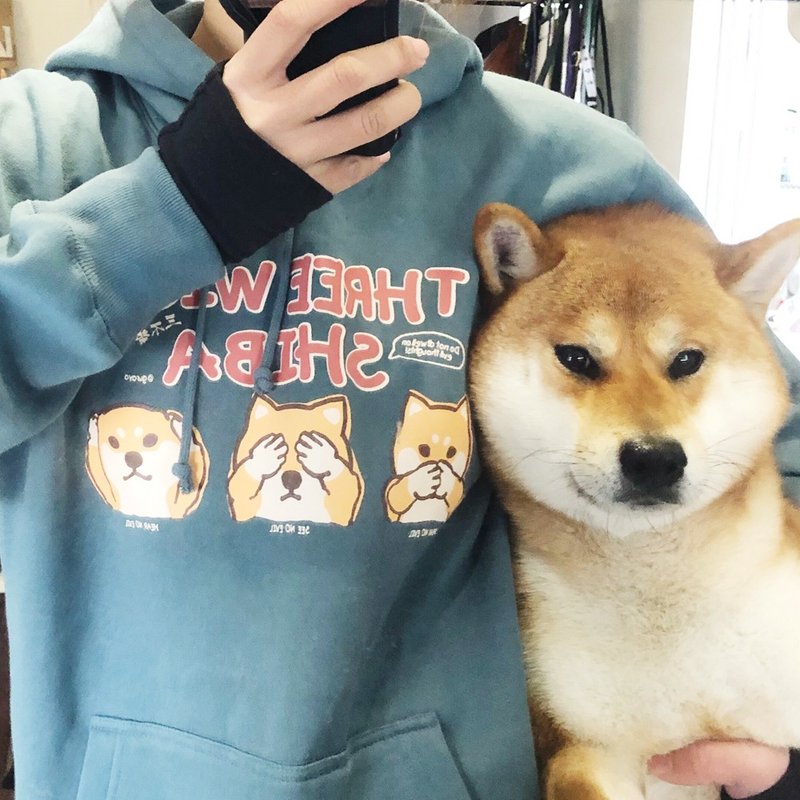 2020新品 柴犬三不柴卫衣 军校蓝 - 中性连帽卫衣/T 恤 - 棉 