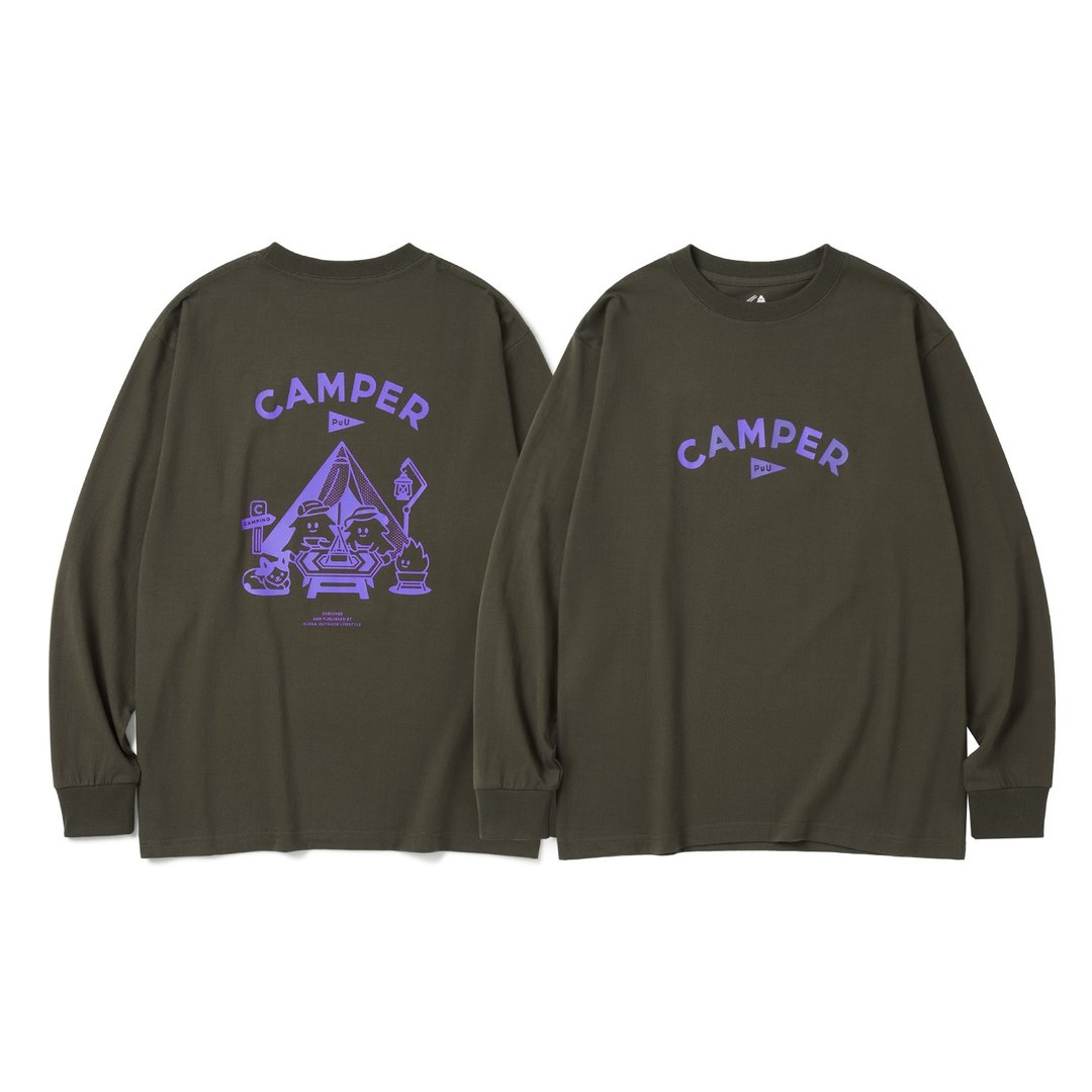 Camper puu 230g 长袖T恤 露营 情侣 家庭 - 中性连帽卫衣/T 恤 - 棉 