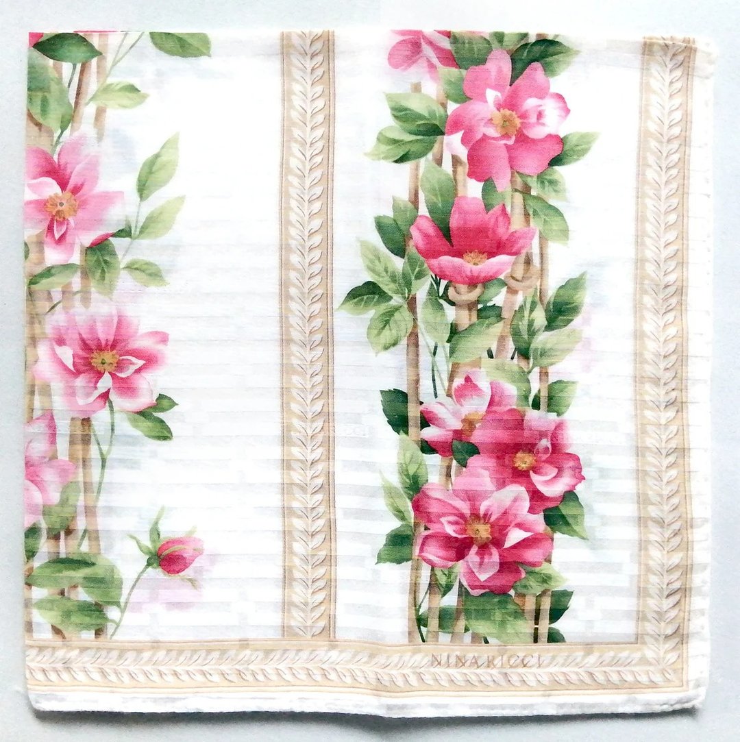 Nina Ricci Vintage Scarf Vine Flowers 22.5 x 22 Inches - 丝巾 - 棉 红色