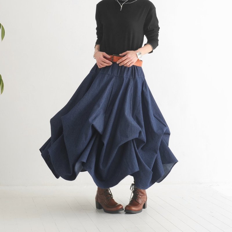 新款牛仔【随心变奏长裙】热销突破 1500 件・穿搭自由变换・裙摆随动作舞动・靛蓝色・d-sk2003 - 裙子 - 棉．麻 