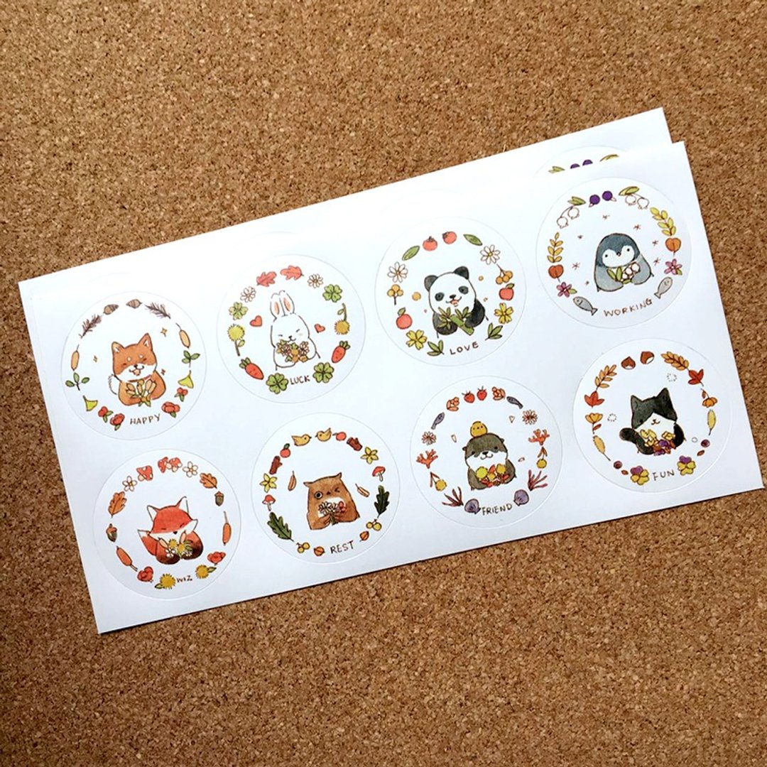 森林小动物圆标贴纸 - 贴纸 - 纸 