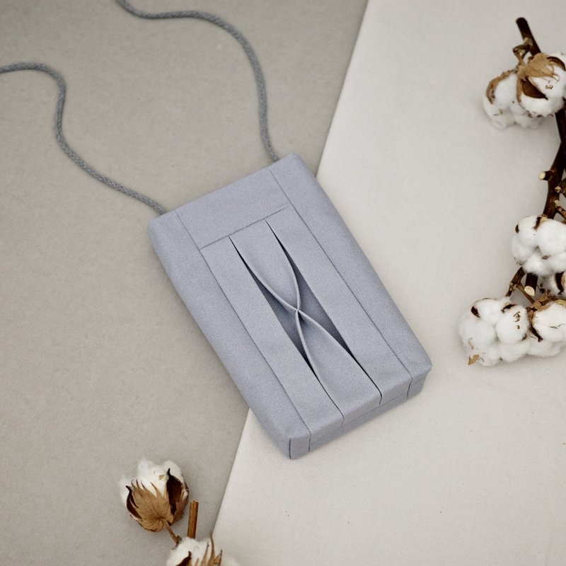 立体打褶 随身小包 / 手机包 / 斜背 侧背 / 帆布包 / 冰灰 - 侧背包/斜挎包 - 棉．麻 灰色