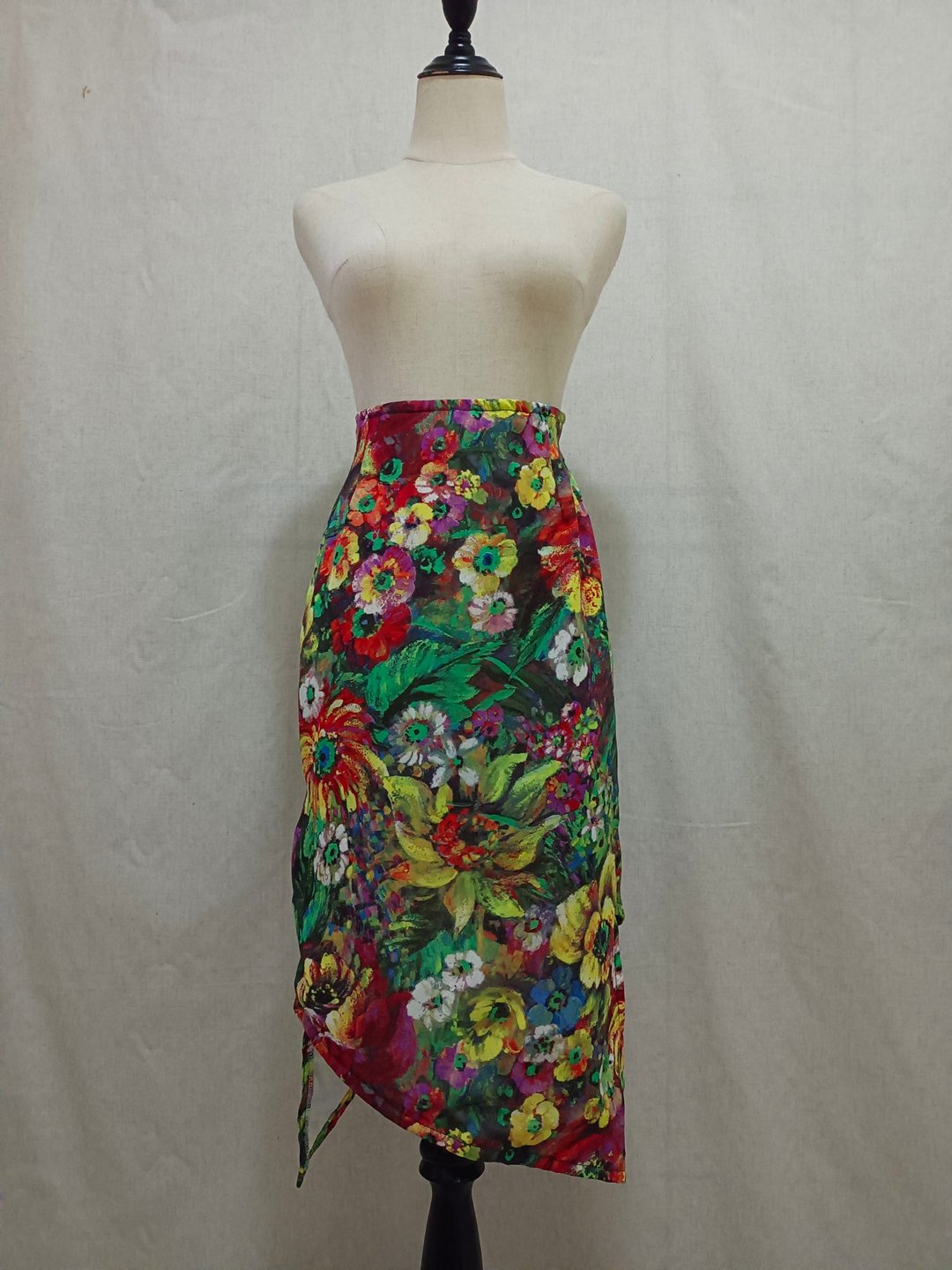 Designer collection 热带花卉印花拉链开衩高腰裙 - 裙子 - 棉．麻 多色