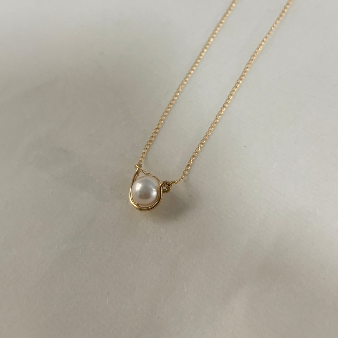 日本 Akoya 海水珍珠项链 金线编织  7.2mm 近无瑕 高皮光 14KGF - 项链 - 珍珠 金色