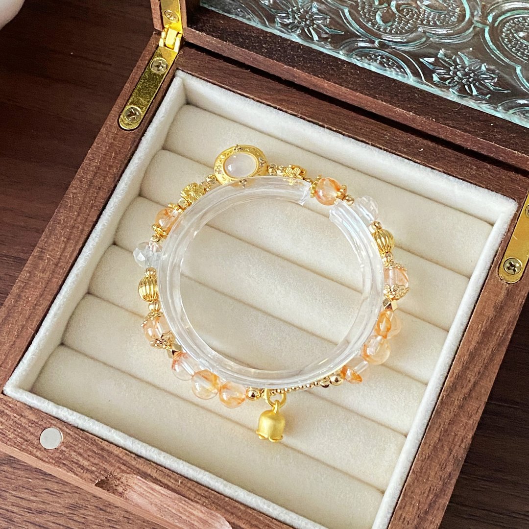 Amelia Jewelry丨碎玉铃兰丨高品胶花斯里兰卡蓝月光原创手链 - 手链/手环 - 水晶 橘色