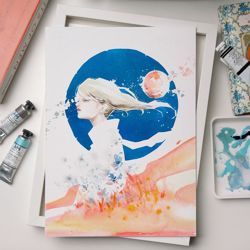 艺术微喷水彩画 -【蓝月与火星融会之时】 - 海报/装饰画/版画 - 纸 