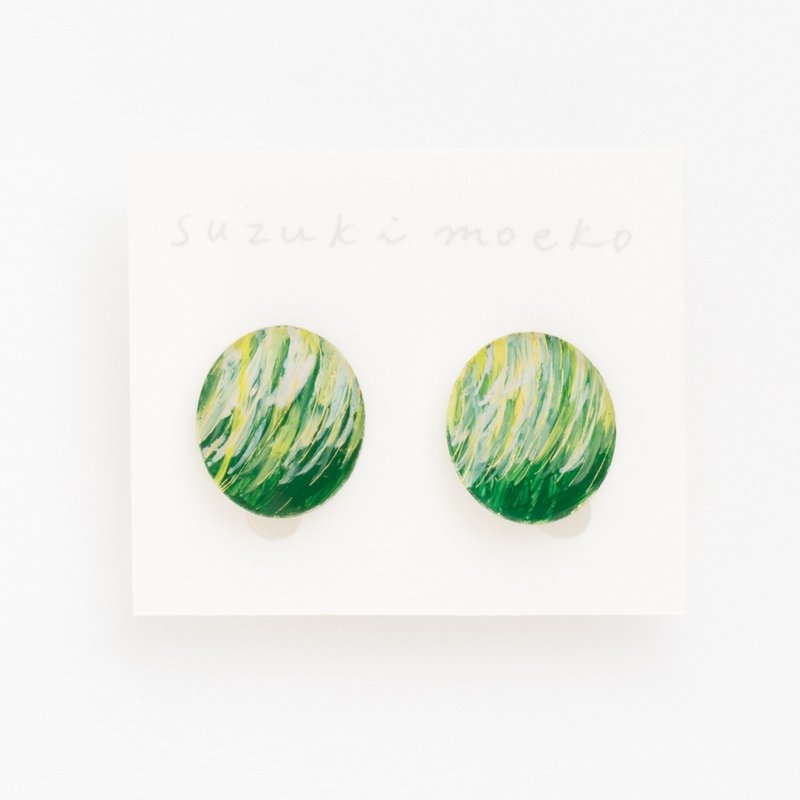 Picture earrings [circle] - 耳环/耳夹 - 压克力 绿色
