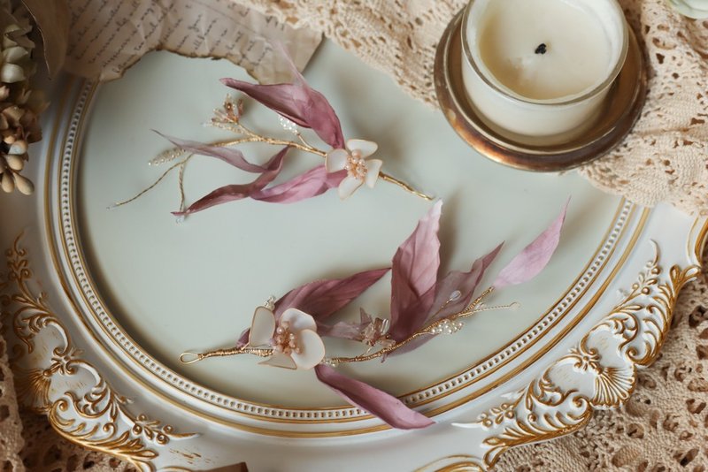 恋紫纱梦 婚纱头饰 水晶花树脂手染烫叶 花圈新娘头饰 - 发饰 - 树脂 粉红色