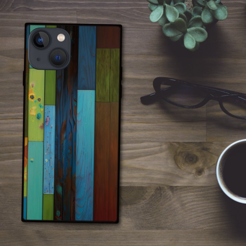 色彩缤纷鲜艳的木纹质感 方形手机壳【强化玻璃饰面】iPhone16 适用 - 手机壳/手机套 - 塑料 多色