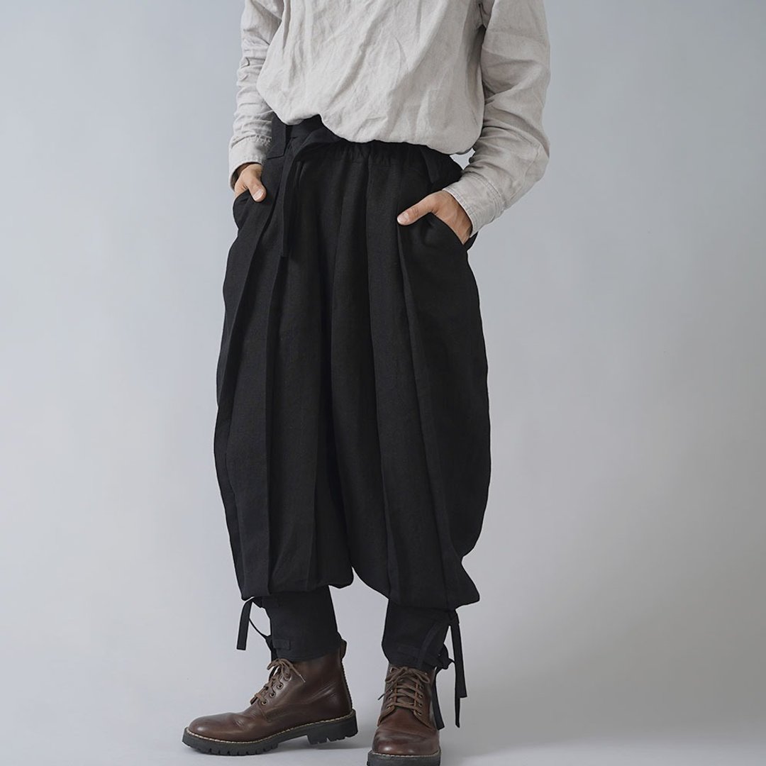 wafu --Japanese Ninja Ninja Midweight Linen Unisex Ninja Pants / Black b005e-bck2 - 中性裤装 - 亚麻 黑色