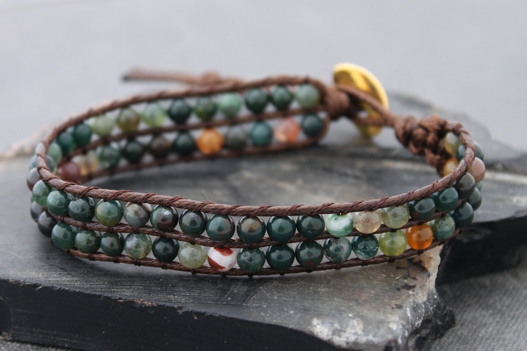  Fancy Jasper Double Roll Band串珠手链Stone Woven Cuff Men男女皆宜 - 手链/手环 - 石头 多色