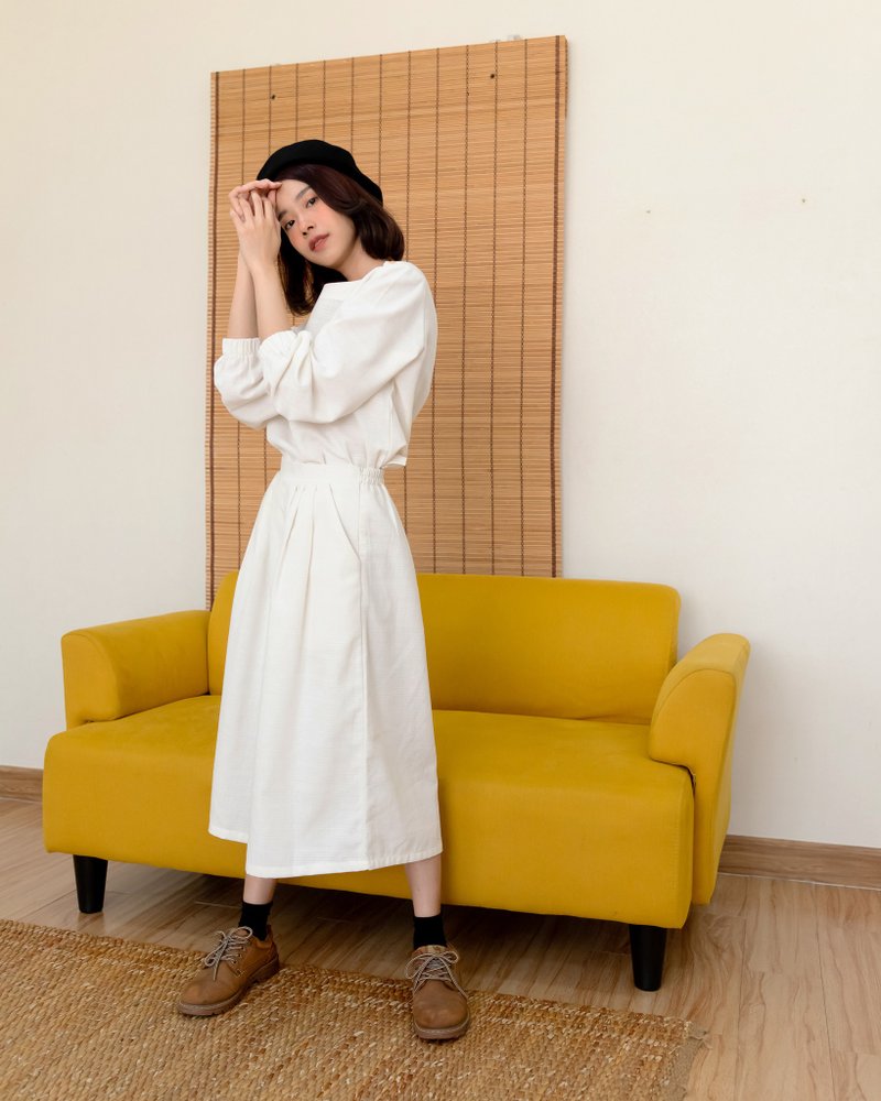 Good vibes pants - Thai cotton culottes pants with side zip (Off white) - 女装上衣 - 棉．麻 白色