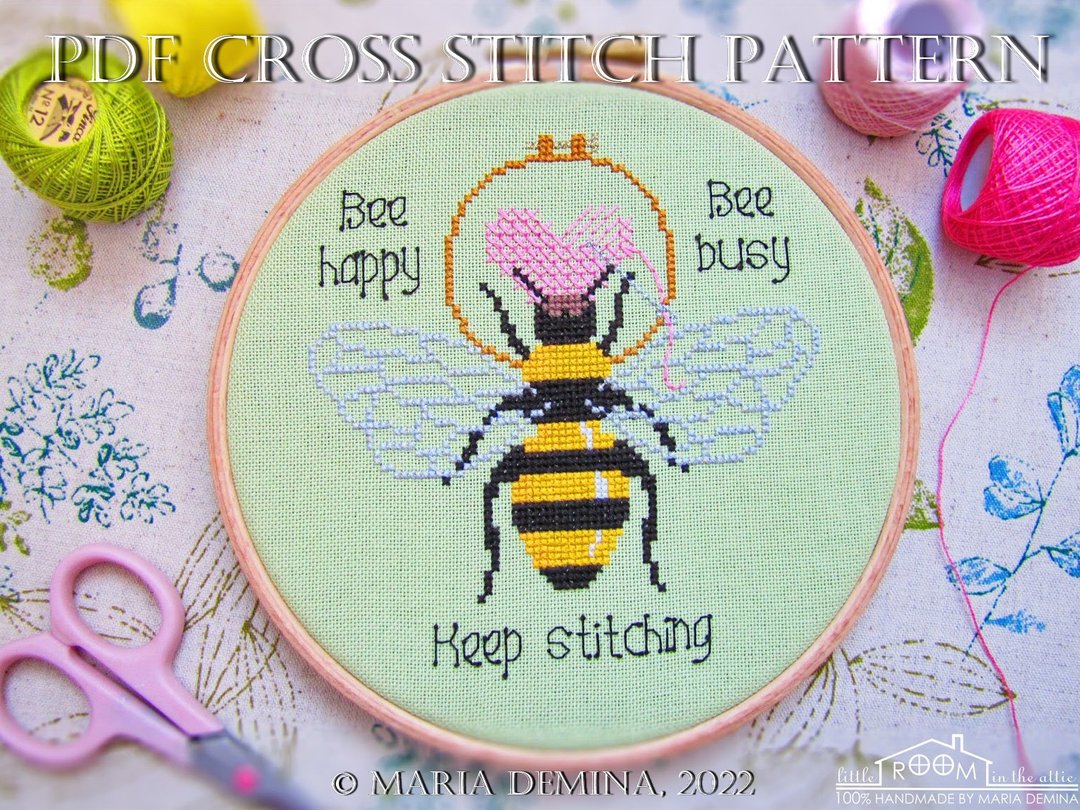 Stitching Bee modern PDF cross stitch pattern - 手工艺教程/工具书 - 其他材质 