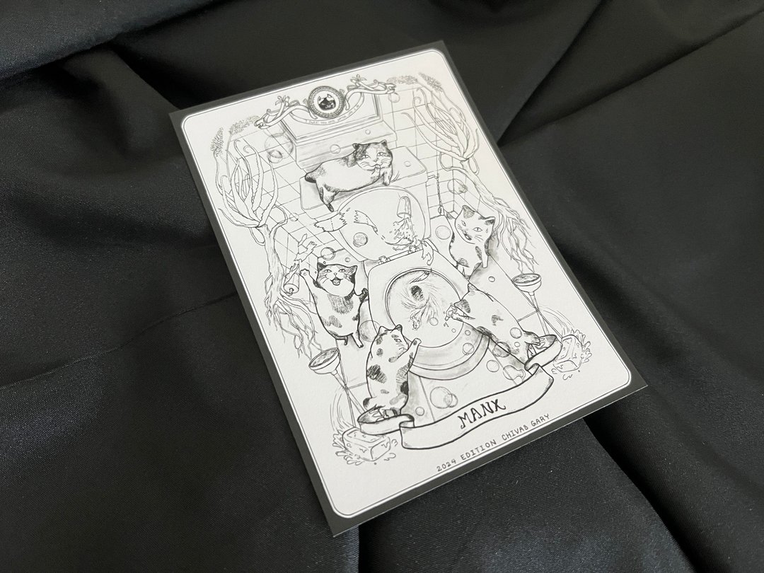 世界最恶猫之五人众 - 水之短尾猫 - 插画/绘画/写字 - 纸 灰色