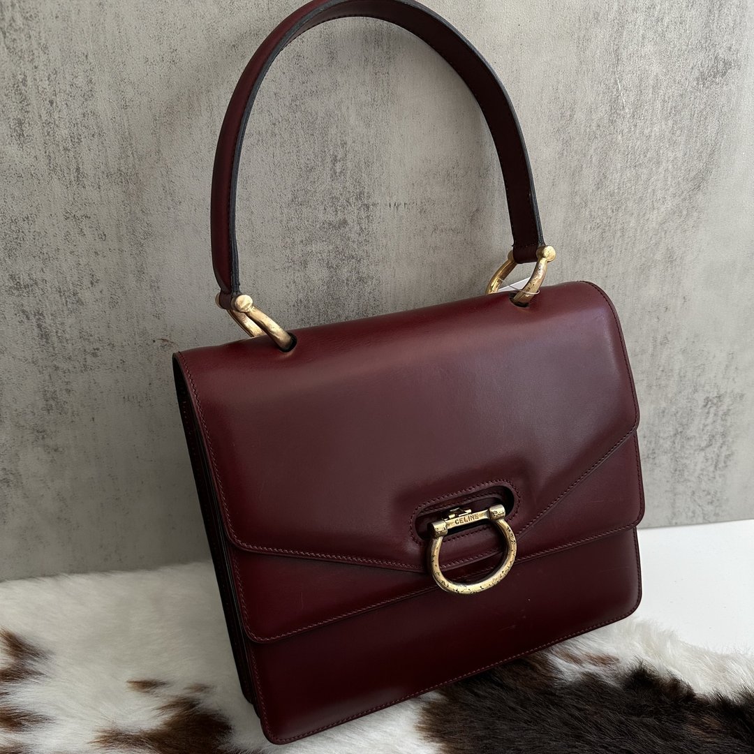 CELINE 塞琳 Vintage 金属标志 小牛皮 酒红 手提 迷你托特包 - 手提包/手提袋 - 真皮 红色