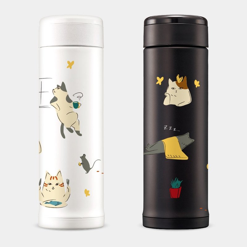 【象印保温瓶】慵懒猫咪 不锈钢 保温杯 咖啡杯 环保杯 PU002 - 保温瓶/保温杯 - 不锈钢 白色