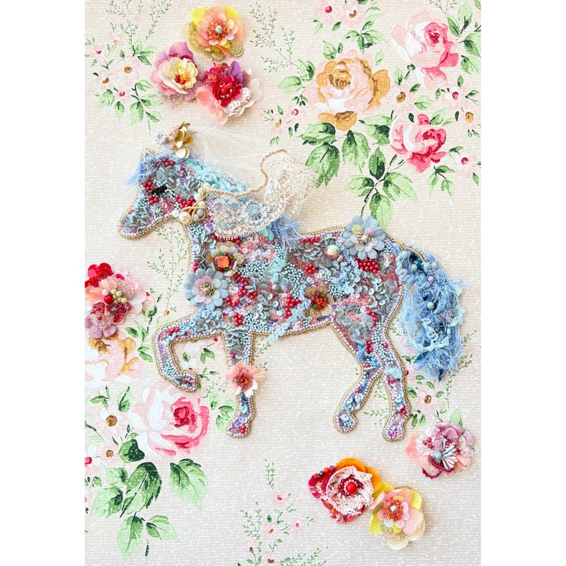 梦幻色彩的闪亮串珠刺绣艺术　作品名【梦中的蓝色母马】 - 墙贴/壁贴 - 绣线 