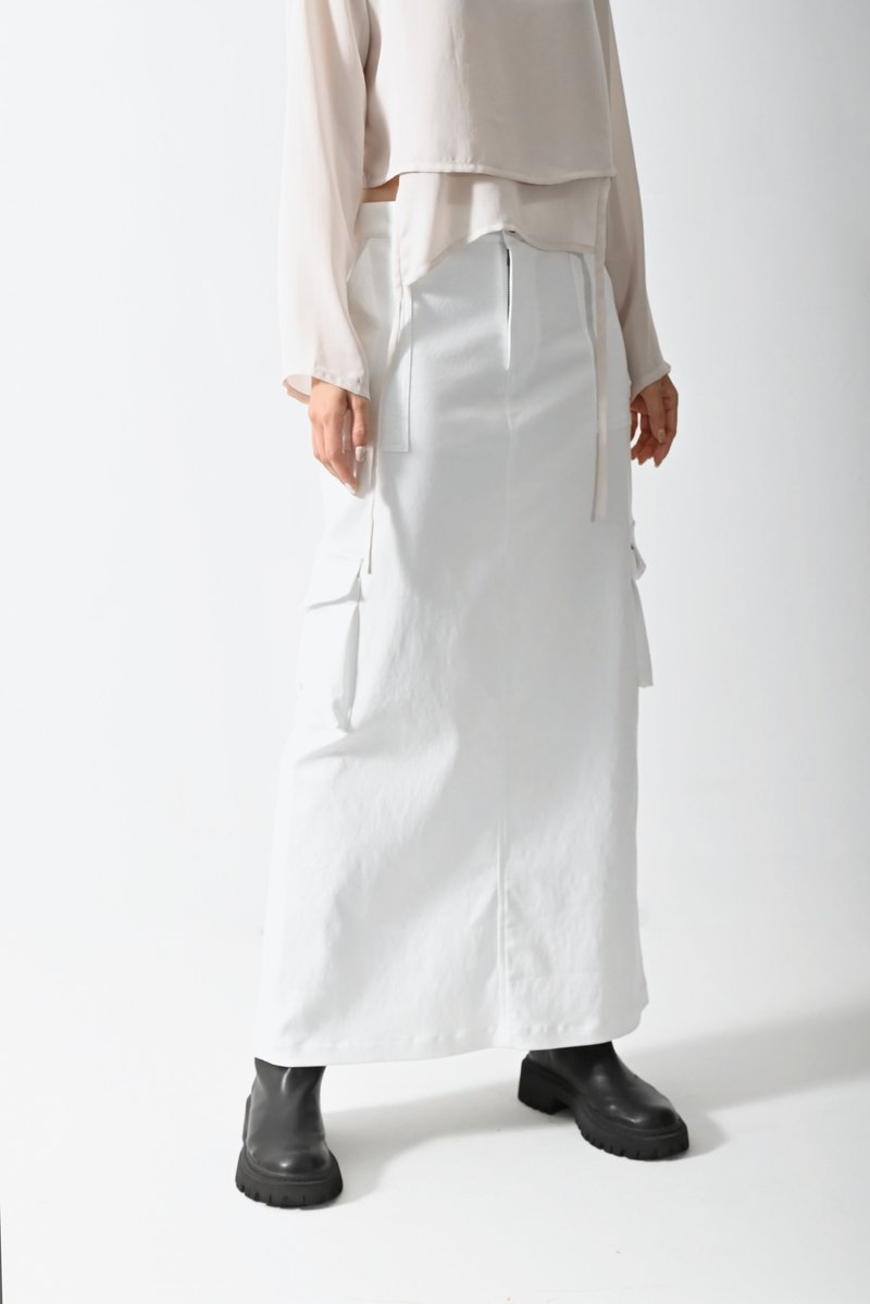 Shan Yong 白色工装造型丹宁休闲长裙 - 裙子 - 棉．麻 