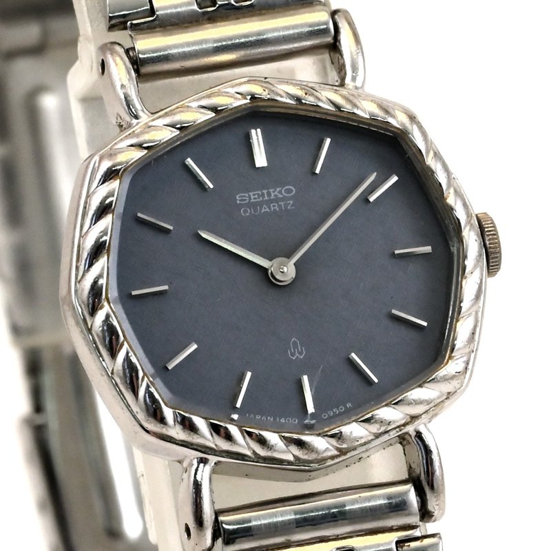 包邮 SEIKO Chariot 1400-5580 女士手表 石英灰表盘 八角形手表 古董手表 复古手表 日本直销 - 女表 - 不锈钢 