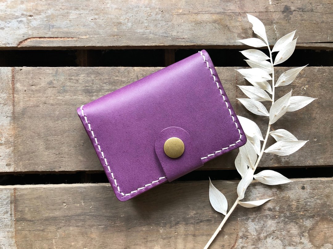 对折3咭位1风琴位名片夹 皮革材料包 卡片套 咭套 DIY CardHolder - 皮件 - 真皮 紫色