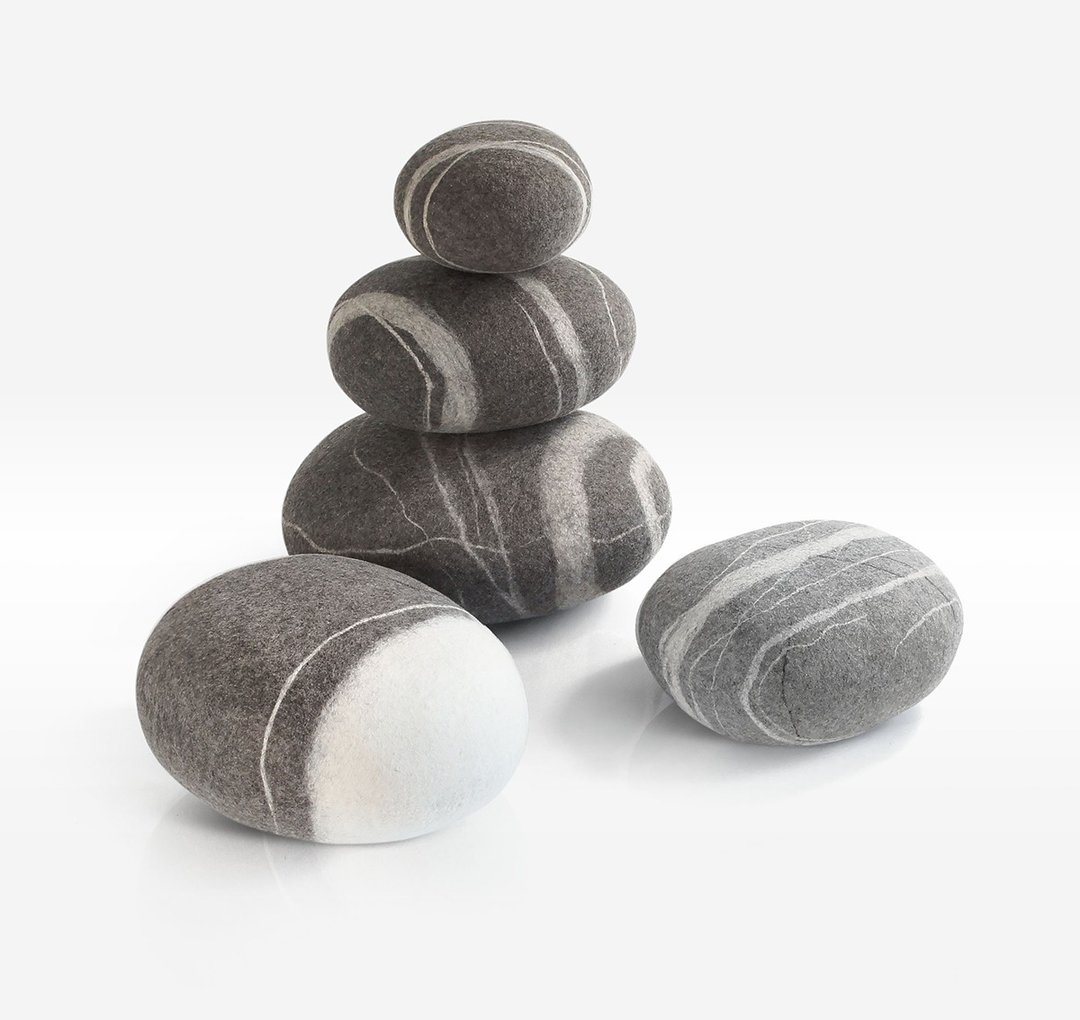 SET OF FIVE POUFS #1 - 枕头/抱枕 - 羊毛 灰色