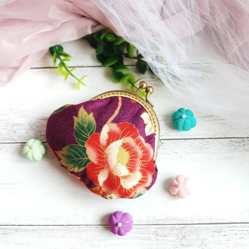 日本和风口金包 零钱包 小收纳包  kimono fabric  (JS-67) - 零钱包 - 棉．麻 紫色