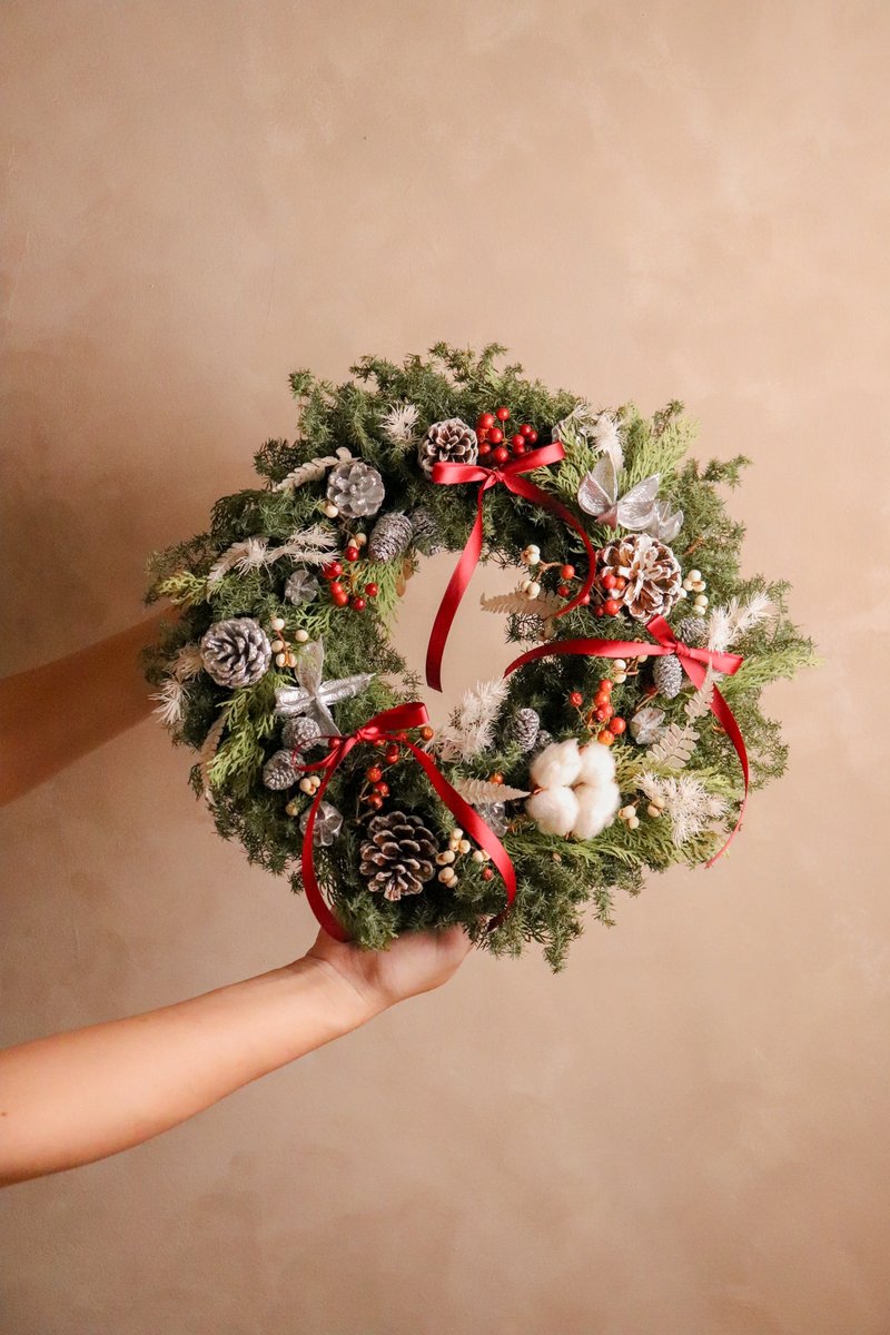 - 圣诞冬季雪松大花圈 - 圣诞挂饰 干燥花圈 居家摆饰 圣诞礼物 - 摆饰 - 植物．花 绿色