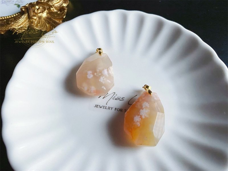 孤品 樱花玛瑙 超美 钻石 水中花 项链 闺密 天然石 礼物 - 项链 - 水晶 橘色