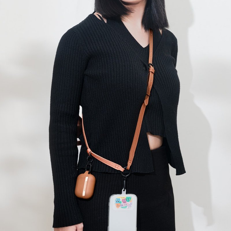 极简皮革调节挂环背带 - 焦糖棕 - 挂绳/吊绳 - 其他材质 