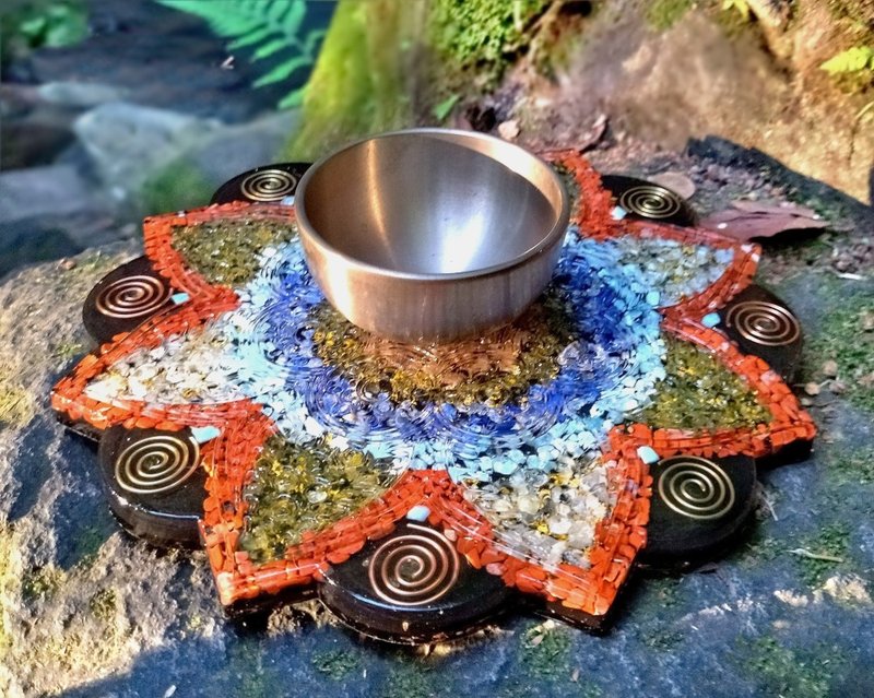 彩虹曼陀罗能量充电盘 | 净化水晶饰物 | 塔罗冥想饰物收纳 - 杯垫 - 水晶 多色