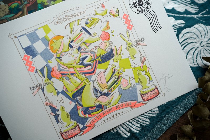 兔麻糬罐罐 || 兔兔糕升。Risograph Print 孔版印刷画 - 刊物/书籍 - 纸 