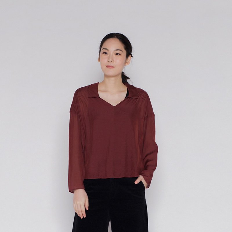 灵光随想丝光V领衫 One Fine Reverie V-neck Shirt T167 - 女装上衣 - 其他人造纤维 多色