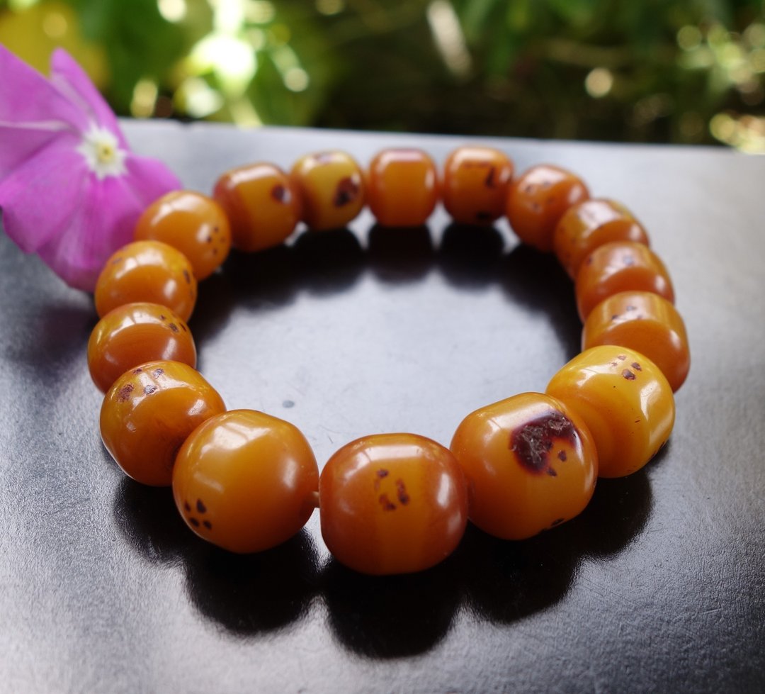琥珀 Amber古董蜜蜡 手串 手链 蓝珀 老蜜蜡 藏传 - 手链/手环 - 半宝石 橘色