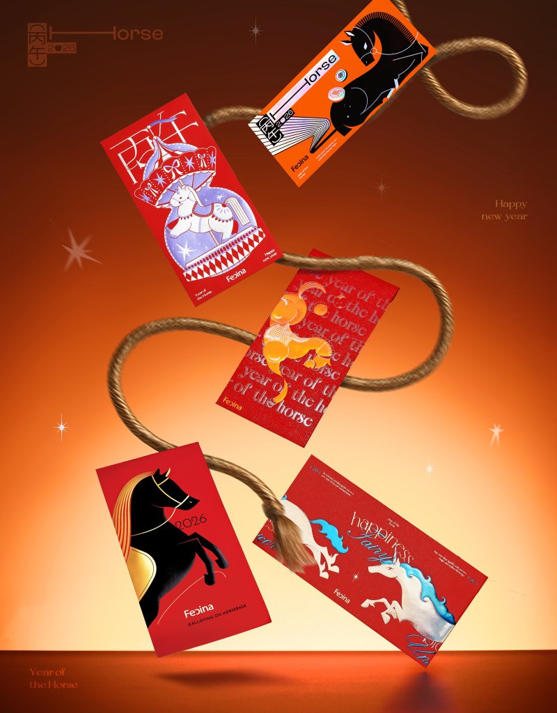 【2026新年烫金红包】马年设计款-五款一组 - 红包/春联 - 纸 红色